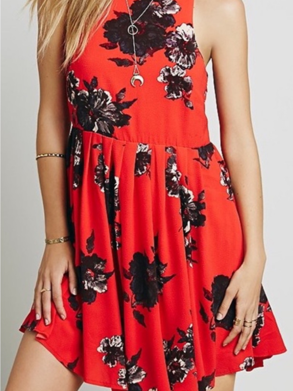 Free People Red Floral Dress Size 0